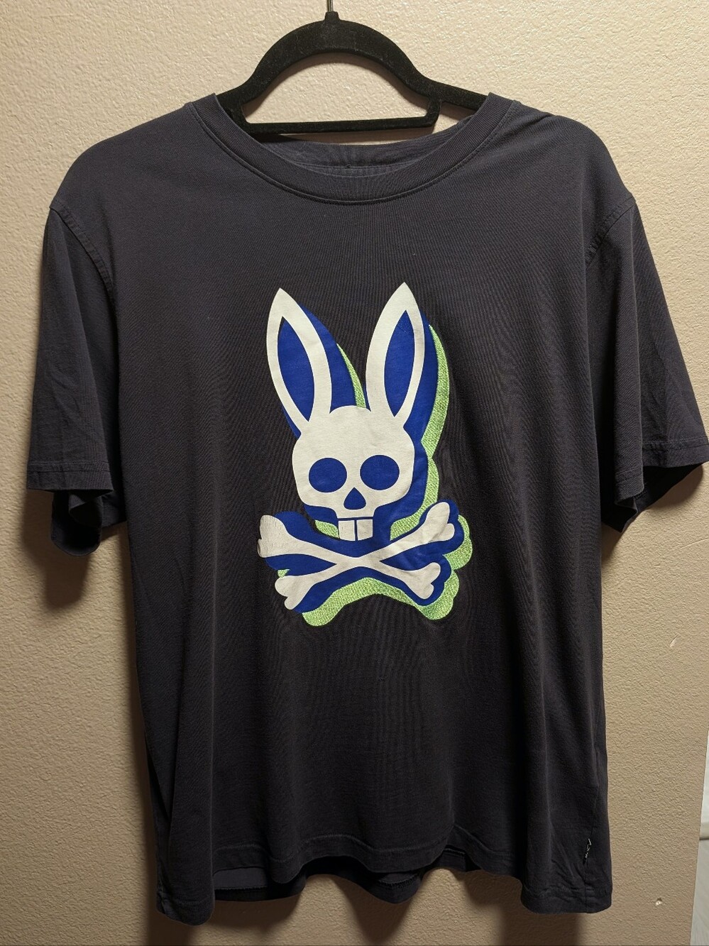 Psycho Bunny Men's Navy Streetwear T-Shirt Blue Y2K Bunny Logo 100% Pima Cotton